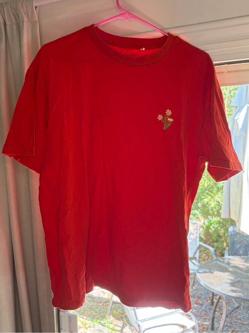 PacSun Red Short-Sleeve Tee with Small Floral Chest Embroidery
